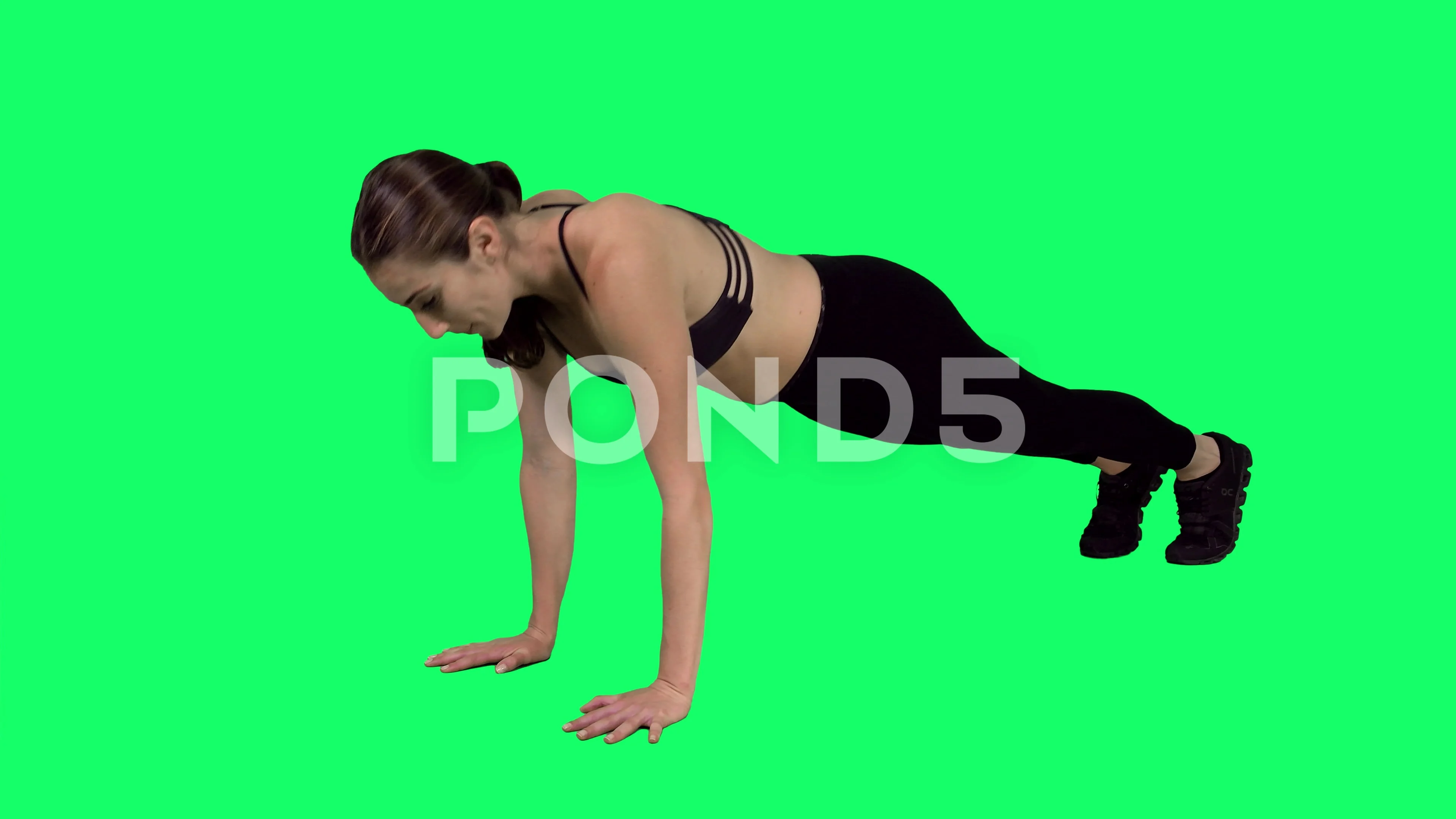 Athletic Woman Doing Push Ups Over Green, Stock Video
