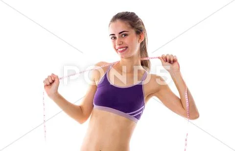 Athletic woman holding cantimeter Stock Photos
