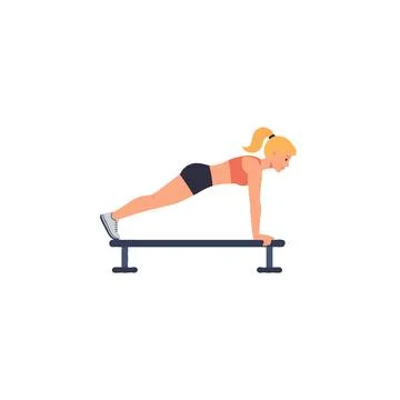 Athletic woman performs elevated push-ups on fitness equipment, demonstrati.. Illustrazione stock