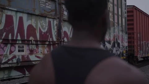 Athletic Young Guy In Train Yard Stock Footage 270327468