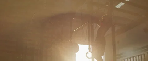 Athletic Young Man Does Pull Ups In Gym Stock Footage 208711371