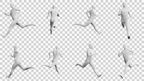 Athletic Young Man Running, multiple views (side, front, back), 360 degrees.. Stock Illustration
