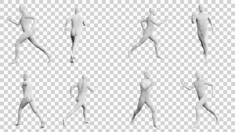 Athletic Young Man Running, multiple views (side, front, back), 360 degrees.. Stock Illustration