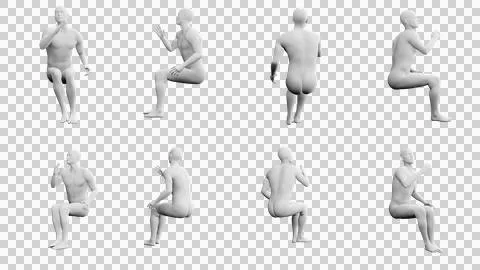 Athletic Young Man Sitting Down, multiple views (side, front, back), 360 de.. 스톡 일러스트