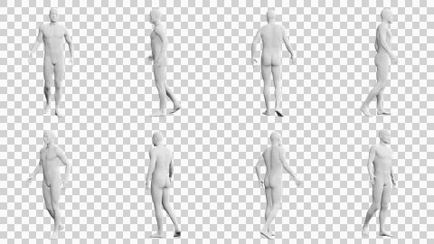 Athletic Young Man Walking, multiple views (side, front, back), 360 degrees.. Stock Illustration