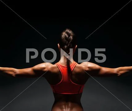 Athletic young woman showing muscles of the back Stock Photos