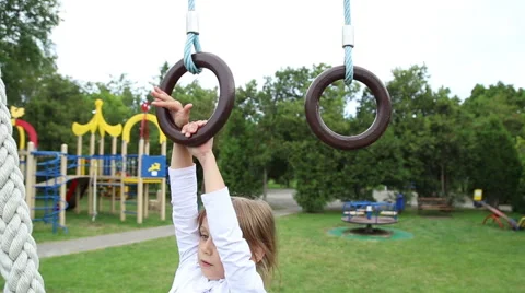 Athletics rings on the playground Stock Footage 52432798