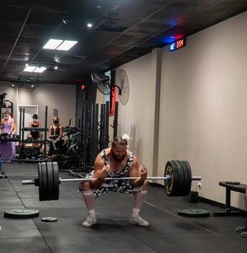 Athlets deadlifting in drag Stock Photos