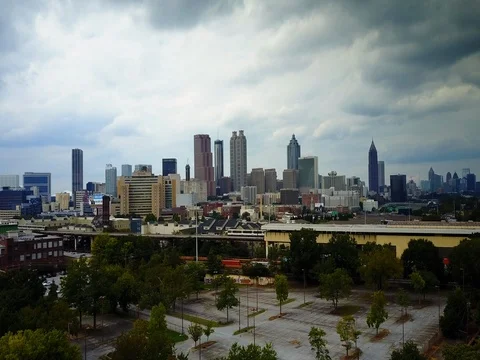 Atlanta Aerial Shot with Train Stock Footage 80460129