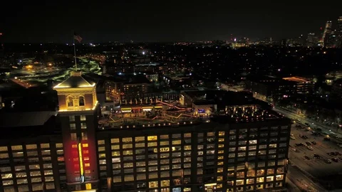 Atlanta Aerial v255 Flying low around PCM with cityscape views at night Video stock 76755053