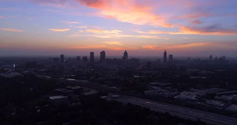 Atlanta Beautiful Generic Pull Out of Sunset  City View in 4K Stock Footage 164060294