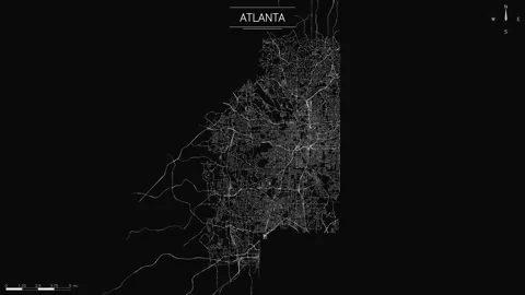 Atlanta complex street grid map with subtle glowing light pulsing and flowing Stock Footage 346774008