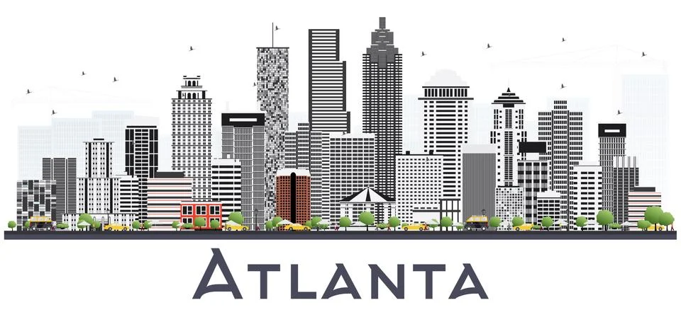 Atlanta Georgia USA City Skyline with Gray Buildings Isolated on White. Stock Illustration