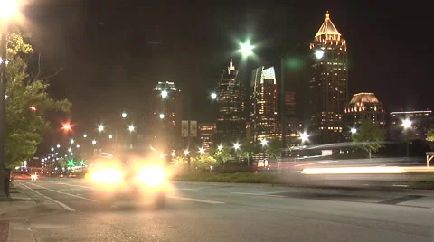 Atlanta intersection midtown traffic night time lapse 02 Stock Footage 57709418