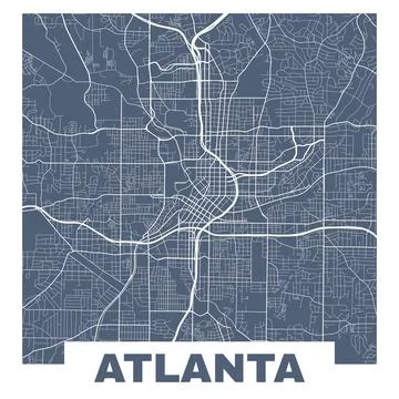 Atlanta map. Square map of Atlanta city streets poster. USA map art. Stock Illustration