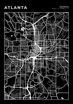 Atlanta Map Wall Art Frame, Cartography Map Print, City Layout Map Stock Illustration