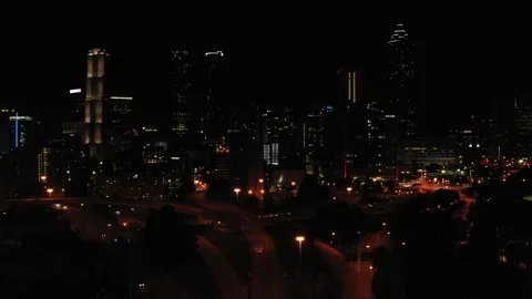 ATLANTA NIGHT DRONE push up Stock Footage 169165306