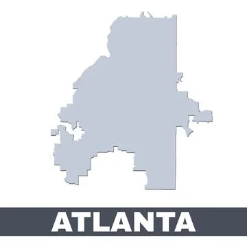 Atlanta outline map. Vector map of Atlanta city area borders with shadow 스톡 일러스트
