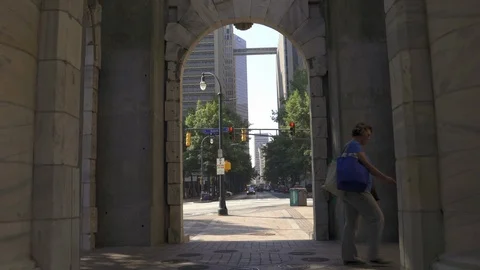 ATLANTA-SEPTEMBER 12: Looking down Peachtree Street through an archway on Sep Stock Footage 115996494