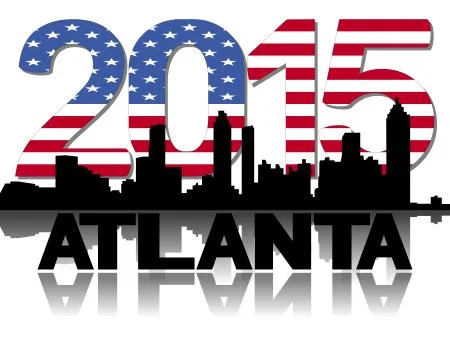 Atlanta skyline 2015 flag text illustration Stock Illustration