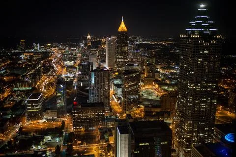 Atlanta Skyline at Night from Elevated View Stock Photos