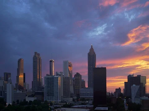 Atlanta Skyline Sunset Stock Footage 77214912