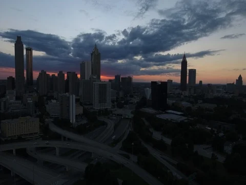 Atlanta Sunset,  Stunning Cloudy View From Freedom Parkway Overpass Stock Footage 71011294