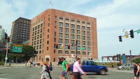 Atlantic Avenue and Seaport Boulevard Boston Stock Footage