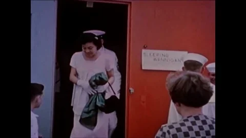 At the Atlantic Beach Construction Battalion in Rhode Island, families see the Stock Footage 86910496