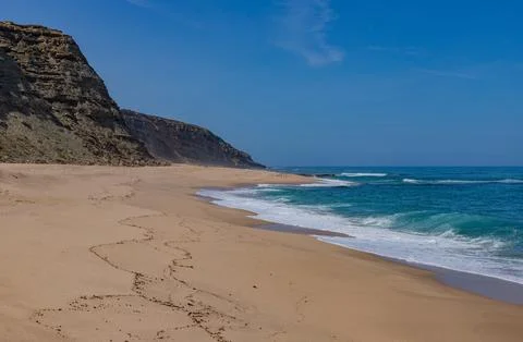 Atlantic beach at Magoito Stock Photos