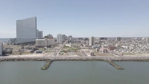 Atlantic City and Lighthouse Full Aerial Drone Pan Video stock 229744201