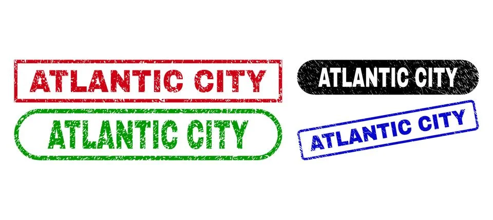 ATLANTIC CITY Rectangle Seals Using Distress Surface Stock Illustration