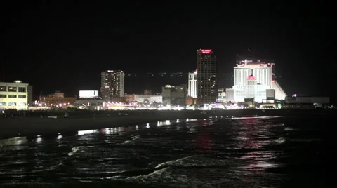 Atlantic City Skyline night Stock Footage 1068546
