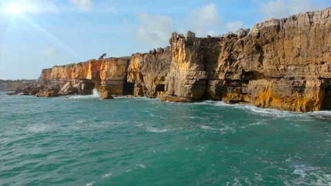 Atlantic ocean and caves Devils Mouth, Portugal Stock Footage 78154361