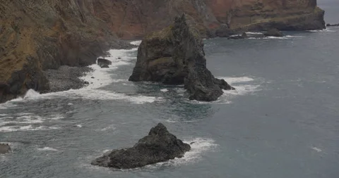 Atlantic Ocean and rocks, Madeira, 4K slomo Stock Footage 246334182
