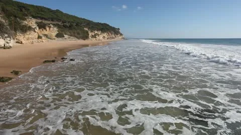 Atlantic ocean beach on the Costa de la Luz, Andalusia, Spain Stock Footage 18716923