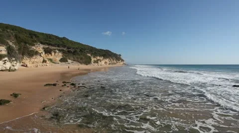 Atlantic ocean beach on the Costa de la Luz, Andalusia, Spain Видео 18736187