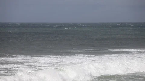 Atlantic ocean beach at windy weather. Big waves and tide Stock-Footage 90488778