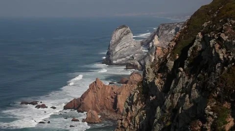 The Atlantic Ocean at Cabo da Roca, Portugal.mp4 Stock Footage 58632683