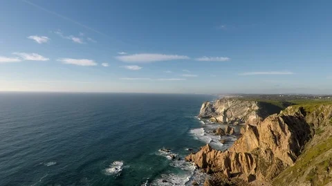 Atlantic Ocean At Cabo Da Roca, Portugal. Aerial Drone View Of cabo da roca. Stock Footage 88557593