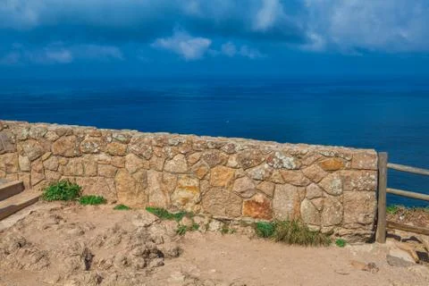 Atlantic ocean from Cabo da Roca, the western point of Europe, Portugal. Stock Photos