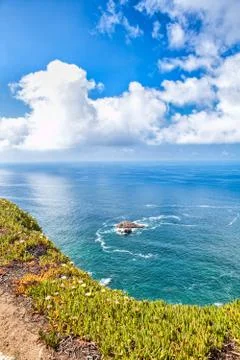 Atlantic ocean from Cabo da Roca, the western point of Europe, Portugal. Stock Photos