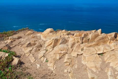 Atlantic ocean from Cabo da Roca, the western point of Europe, Portugal. Stock Photos
