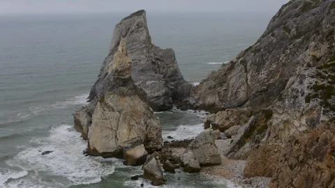 Atlantic Ocean, Cliffs Edge Cabo Da Roca. The Westernmost Mainland Of Europe Stock Footage 123702351