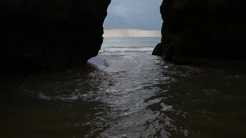 Atlantic ocean coastline. View from the cave Stock Footage 78417259