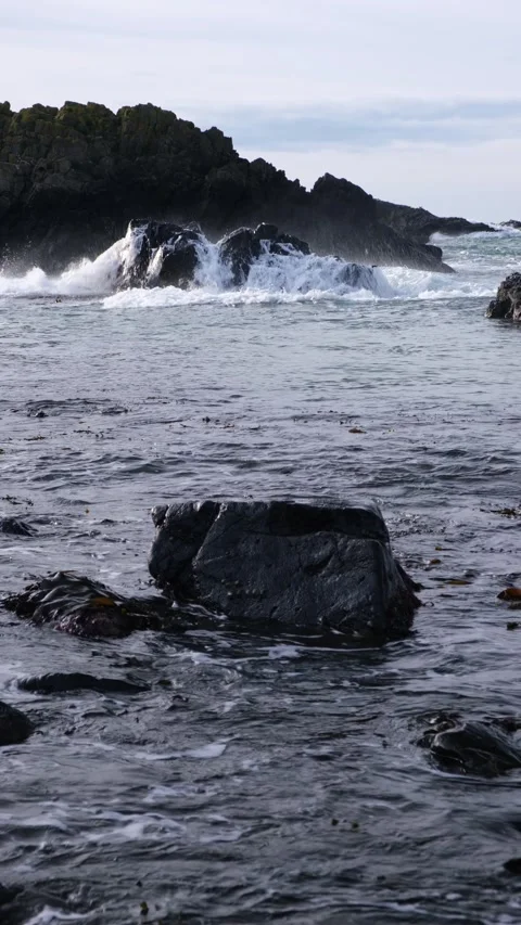 Atlantic Ocean dramatic rocky seascape Causeway Coast Ballintoy 動画素材 303224999