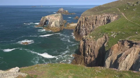 Atlantic Ocean at Land's End, Cornwall, UK 스톡 동영상 64802685