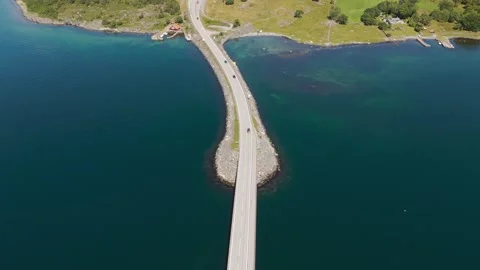 Atlantic Ocean Road. Bridge across Fjord with clear blue and turquoise sea Stock Footage 287976286