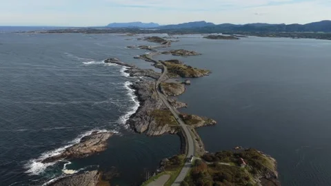 Atlantic Ocean Road cuts through stunning nature, drone perspective Stock Footage 320731885