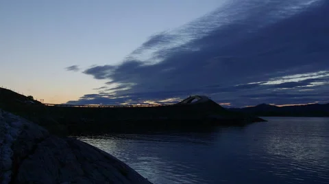 Atlantic Ocean Road famous bridge Norway sunrise distant view Stock Footage 55008231